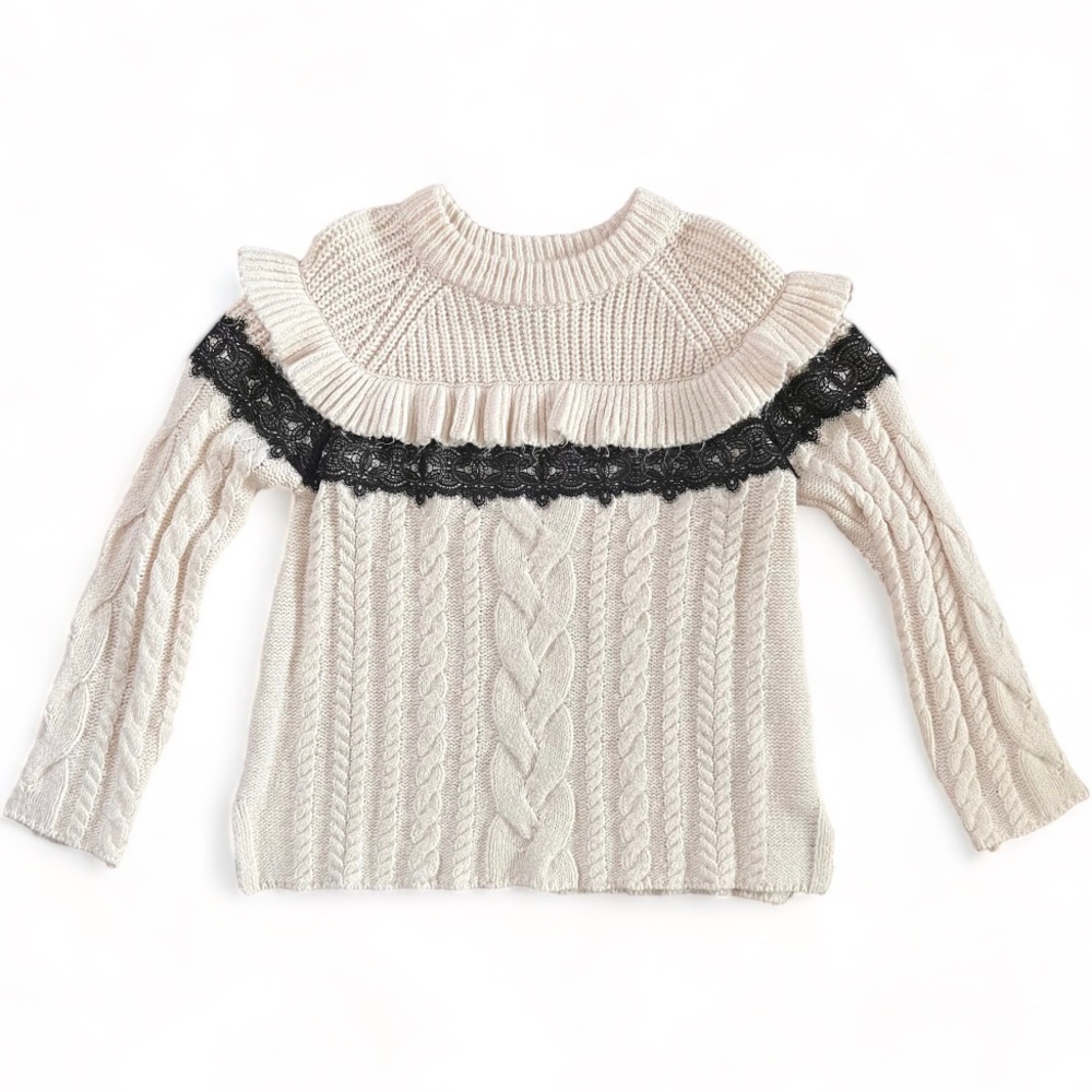 EUC Zara Girls Ivory Sweater Black Lace / Size 10